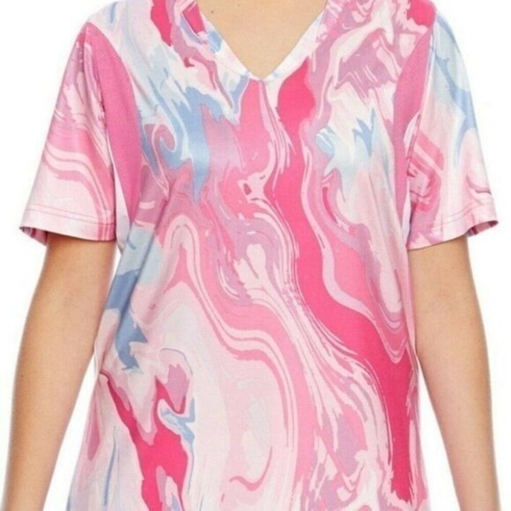 Women Short-Sleeve V-Neck Swirl Jersey